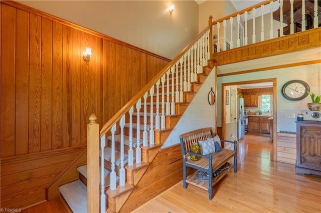 1160 Flinty Knoll Rd, Pinnacle, NC 27043 - stairs featuring wooden walls and wood finished floors