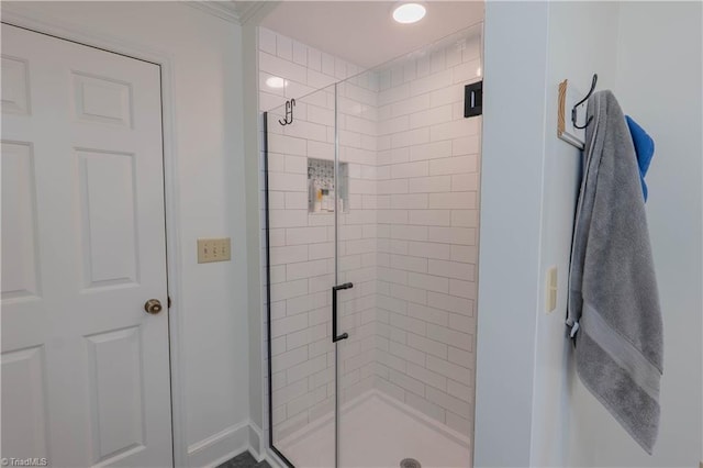 1160 Flinty Knoll Rd, Pinnacle, NC 27043 - bathroom featuring a stall shower and baseboards