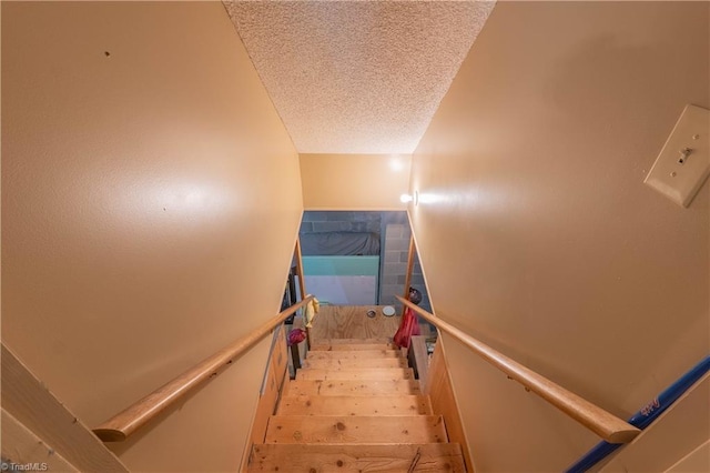 1160 Flinty Knoll Rd, Pinnacle, NC 27043 - stairs featuring a textured ceiling