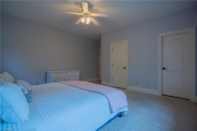 bedroom with carpet floors and ceiling fan