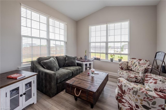 109 Red Maple Way, King, NC 27021 - living room with light wood-style floors, vaulted ceiling, and baseboards
