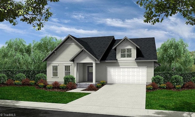 view of front of home featuring a front lawn and a garage