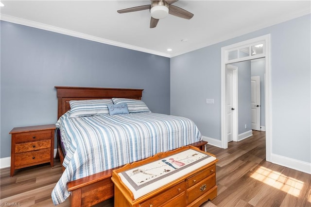 6147 Olde Fields Way, Pfafftown, NC 27040 - bedroom featuring light wood-style floors, ornamental molding, recessed lighting, and a ceiling fan