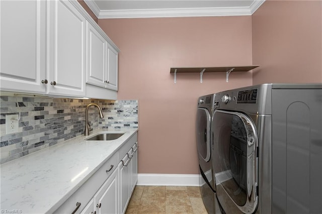 6147 Olde Fields Way, Pfafftown, NC 27040 - laundry area with cabinet space, washing machine and clothes dryer, and crown molding