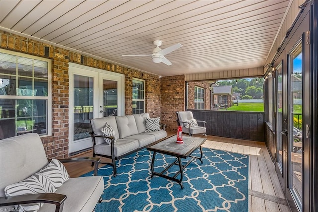 6147 Olde Fields Way, Pfafftown, NC 27040 - sunroom / solarium with french doors, outdoor lounge area, healthy amount of natural light, and a ceiling fan