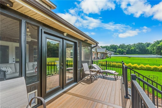 6147 Olde Fields Way, Pfafftown, NC 27040 - deck featuring a sunroom and a yard