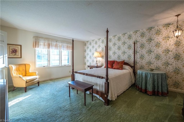 carpeted bedroom with a textured ceiling