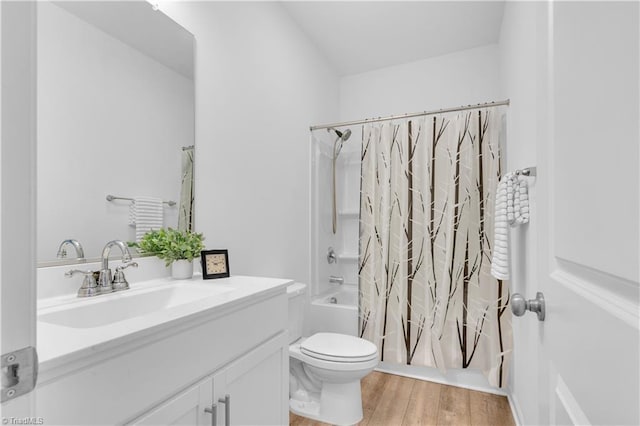 817 Sage Hill Dr, Jamestown, NC 27282 - full bathroom with vanity, shower / tub combo with curtain, and wood finished floors