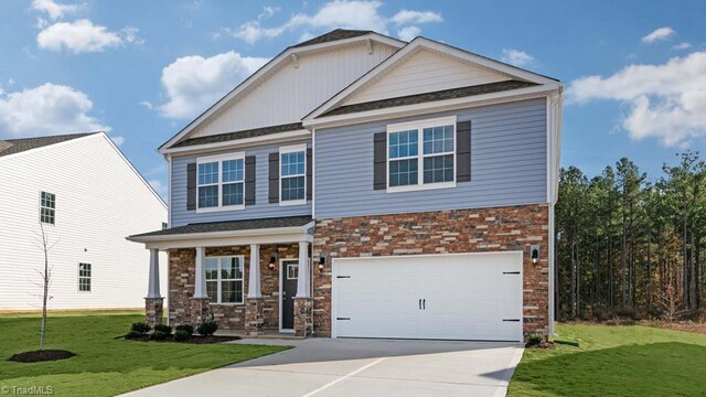 247 Lisa Ln, Winston-Salem, NC 27107 - craftsman inspired home featuring concrete driveway, a front yard, a garage, and a shingled roof