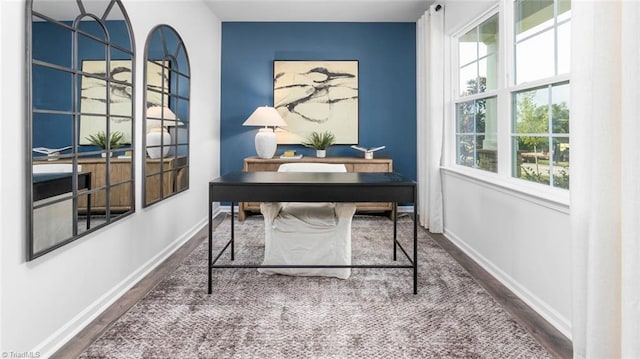 247 Lisa Ln, Winston-Salem, NC 27107 - office space with wood finished floors, baseboards, and an accent wall
