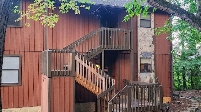 view of building exterior with stairs