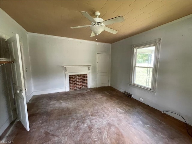 705 Washington St, Graham, NC 27253 - unfurnished living room featuring ceiling fan and a fireplace