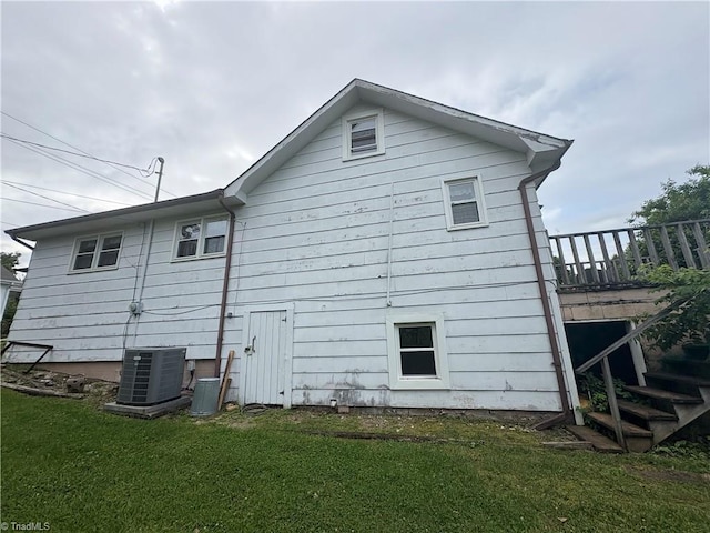 223 Flint Hill Rd, North Wilkesboro, NC 28659 - back of house with central AC, a yard, stairs, and a deck