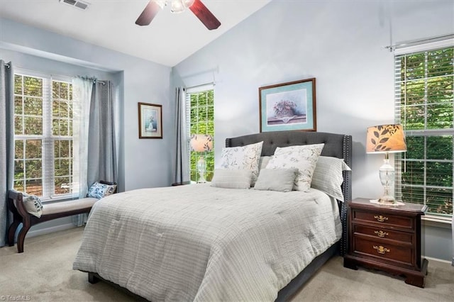 3702 Belfry Ct, Greensboro, NC 27410 - bedroom with light colored carpet, vaulted ceiling, a ceiling fan, and baseboards