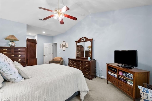 3702 Belfry Ct, Greensboro, NC 27410 - bedroom featuring lofted ceiling, light colored carpet, and ceiling fan