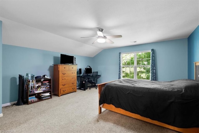 3702 Belfry Ct, Greensboro, NC 27410 - carpeted bedroom with vaulted ceiling, a desk, and a ceiling fan