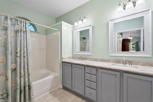 3702 Belfry Ct, Greensboro, NC 27410 - bathroom featuring shower / tub combo with curtain and double vanity