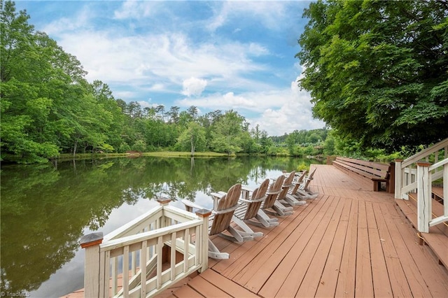 dock area with a deck with water view