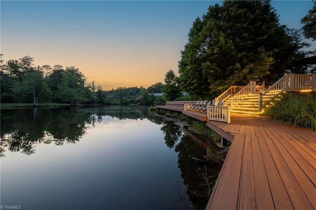 view of dock with a water view