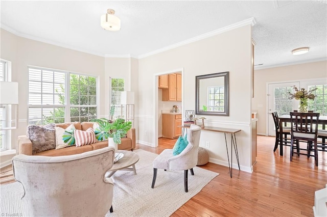 7 Pilot Ridge Ct, Greensboro, NC 27407 - living area with light wood-style floors, crown molding, plenty of natural light, and baseboards