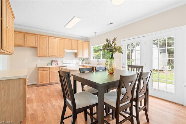 7 Pilot Ridge Ct, Greensboro, NC 27407 - dining room with light wood finished floors and ornamental molding