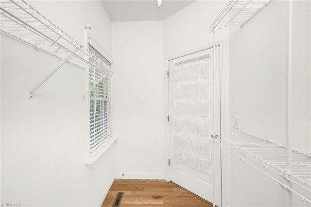 walk in closet featuring wood-type flooring