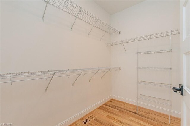 spacious closet featuring visible vents and light wood-style flooring