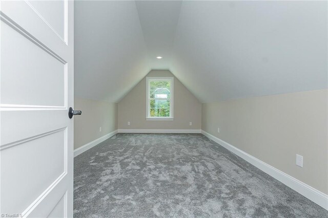 additional living space with baseboards, lofted ceiling, and carpet