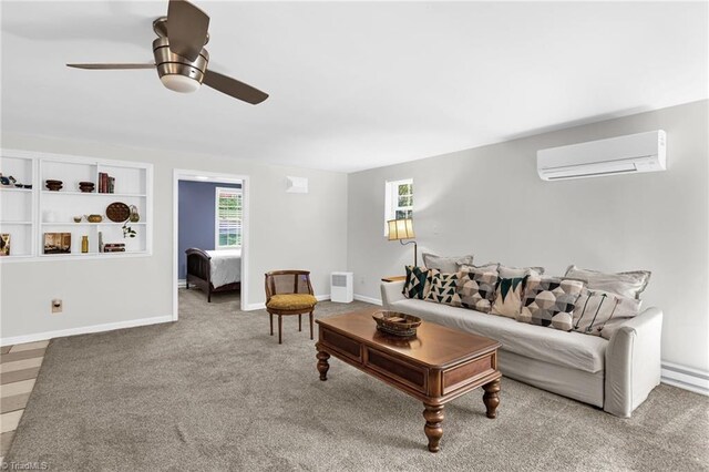 608 Spruce St, High Point, NC 27262 - living area with a wall mounted AC, a ceiling fan, and carpet flooring