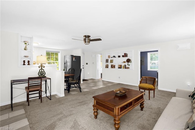 608 Spruce St, High Point, NC 27262 - living room with a ceiling fan and built in shelves