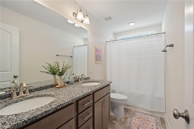 4077 Glenn Knoll Ln, Winston-Salem, NC 27107 - full bath with double vanity, toilet, and shower / bath combination with curtain