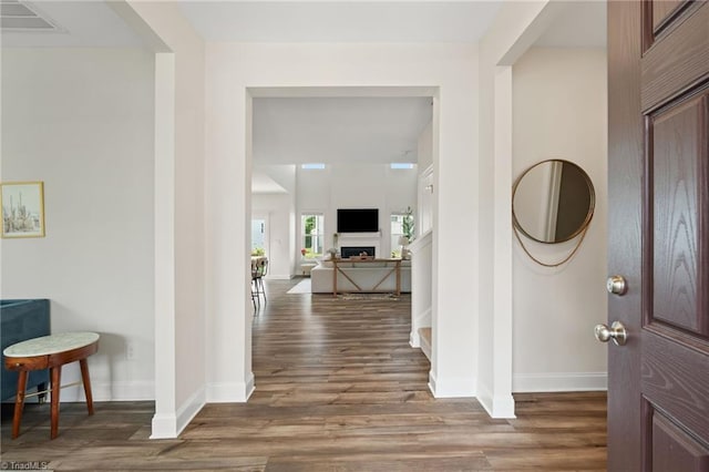 4077 Glenn Knoll Ln, Winston-Salem, NC 27107 - entryway featuring wood finished floors, baseboards, and a fireplace