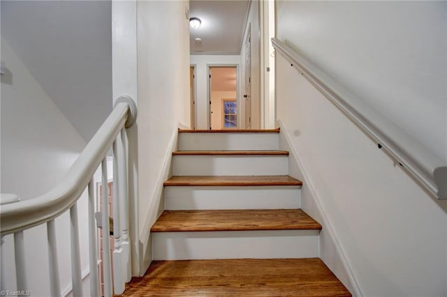 staircase featuring hardwood / wood-style floors