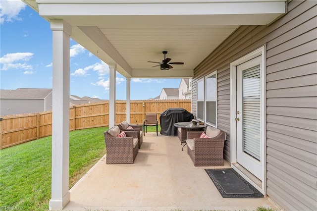 5838 Springer Dr, Greensboro, NC 27405 - view of patio with ceiling fan, grilling area, and an outdoor hangout area