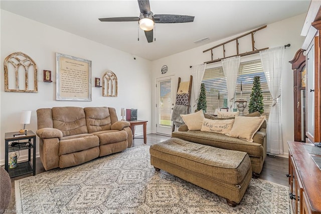 5838 Springer Dr, Greensboro, NC 27405 - living area with a ceiling fan and wood finished floors