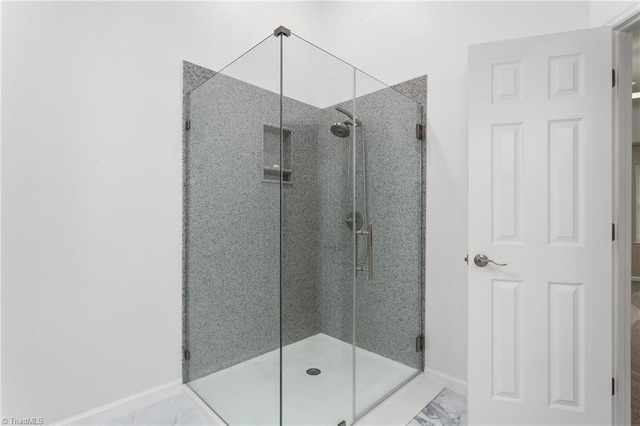 4 Beech Grove Ct, Greensboro, NC 27455 - full bath featuring marble finish flooring, baseboards, and a shower stall