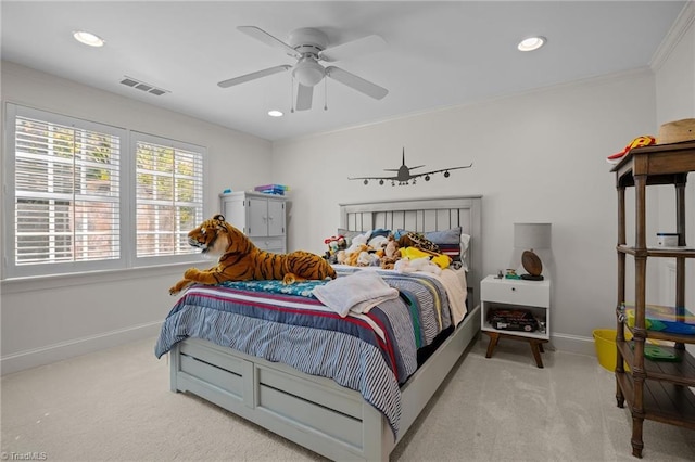 bedroom featuring recessed lighting, carpet flooring, and baseboards