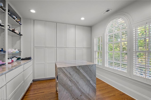 spacious closet with visible vents and wood finished floors