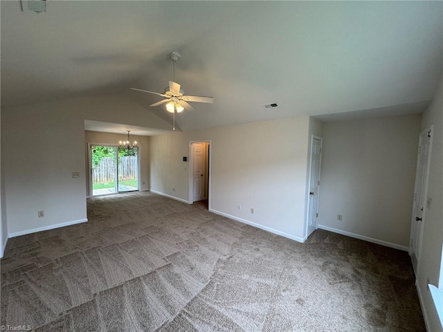 8 Franklinwood Dr, Greensboro, NC 27401 - spare room with ceiling fan, a chandelier, carpet flooring, baseboards, and lofted ceiling