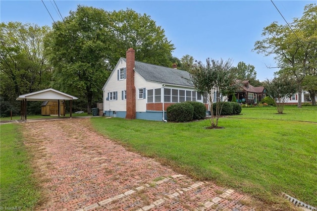 view of property exterior with a lawn