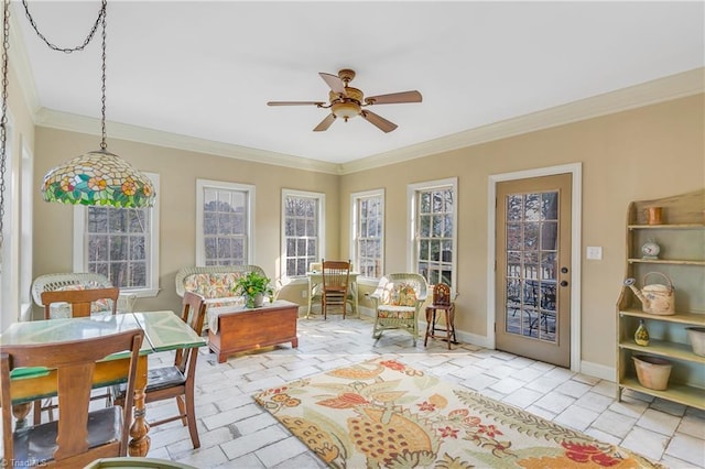 interior space with a ceiling fan