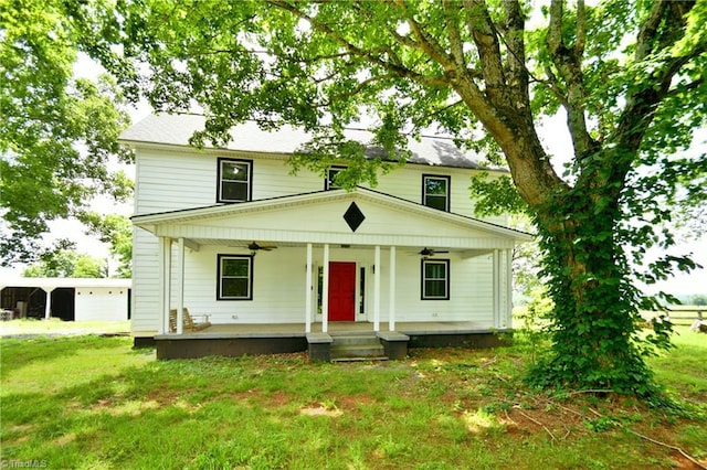 2244 US Highway 64 E, Mocksville, NC 27028 - traditional style home featuring a ceiling fan, a front lawn, and covered porch