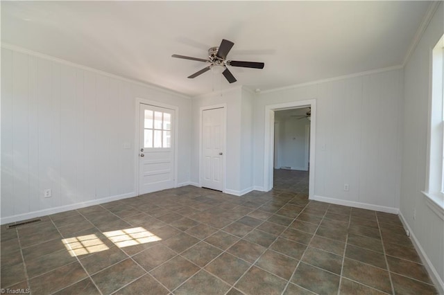 1473 Briarcliff Dr, Asheboro, NC 27205 - unfurnished room with visible vents, baseboards, ornamental molding, and a ceiling fan
