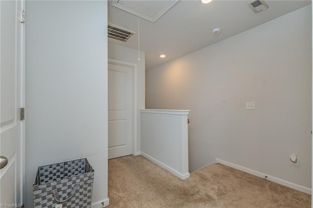 1272 Adrian Ct, Mebane, NC 27302 - hallway featuring attic access, carpet floors, an upstairs landing, baseboards, and recessed lighting