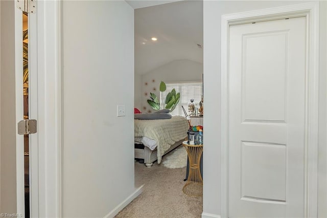 1272 Adrian Ct, Mebane, NC 27302 - corridor with lofted ceiling, carpet flooring, and baseboards