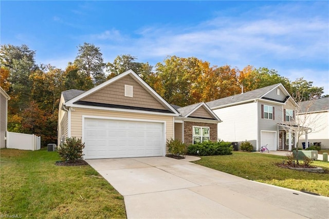 view of front of property with cooling unit and a front lawn