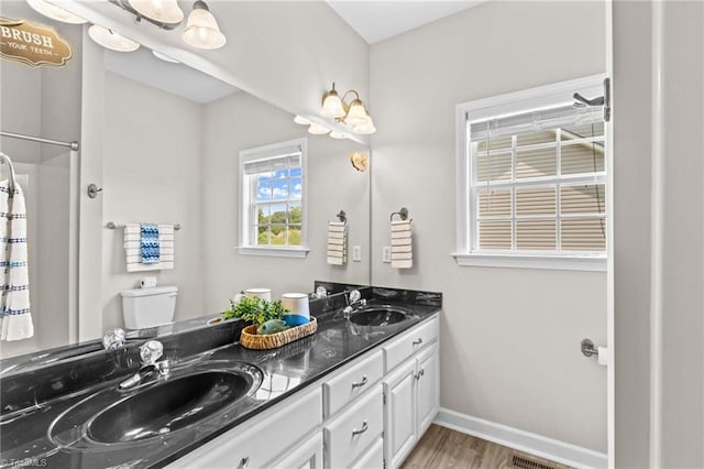 159 Forest Abbey Ln, China Grove, NC 28023 - full bathroom with double vanity, wood finished floors, and a shower