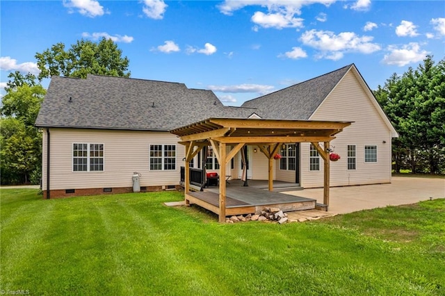 159 Forest Abbey Ln, China Grove, NC 28023 - rear view of property featuring crawl space, a lawn, and a shingled roof