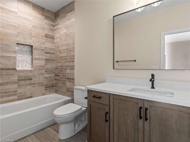 full bathroom featuring shower / tub combination, vanity, and toilet