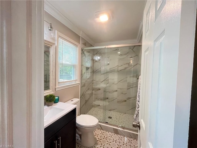 100 Petree Rd, Winston-Salem, NC 27106 - bathroom featuring a marble finish shower, vanity, and ornamental molding